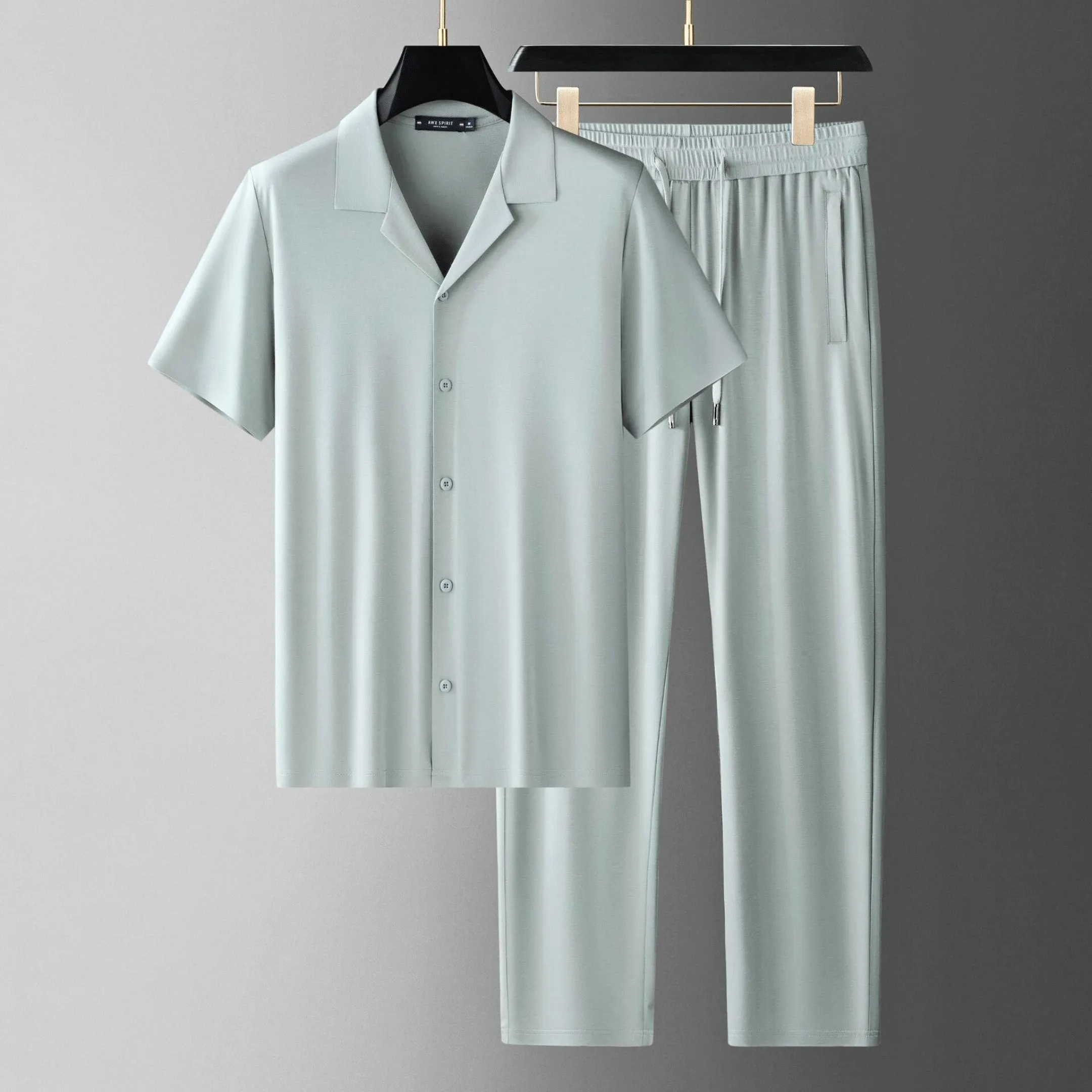 Men's Two-Piece Lounge Set &ndash; Camp Collar Shirt and Trousers