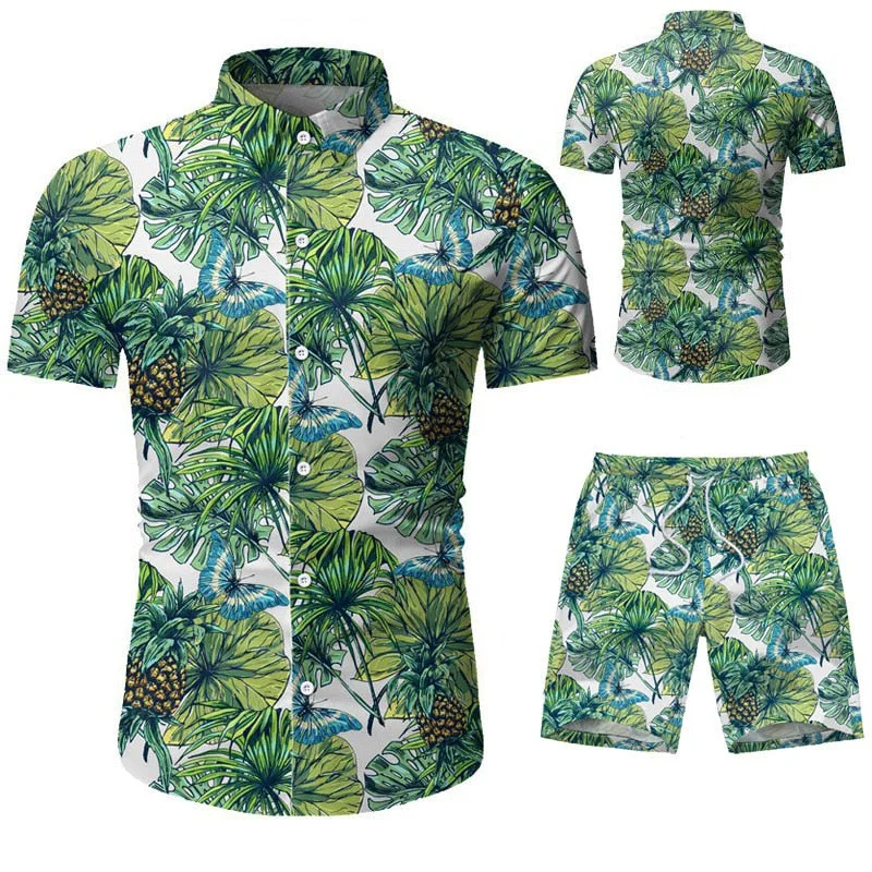 2021 Summer New Fashion European Size Men's Casual Suit Floral Shirt Shorts Set Men Plus Size Clothing for Men 3xl