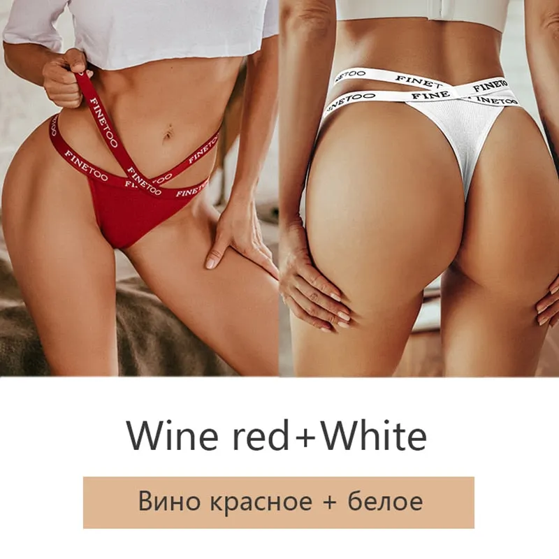 FINETOO 2Pcs/set Sexy Thongs Women Cotton G-string Panties Letter Bikini Underwear Girls Cross Belt Low-rise Underpants Lingerie
