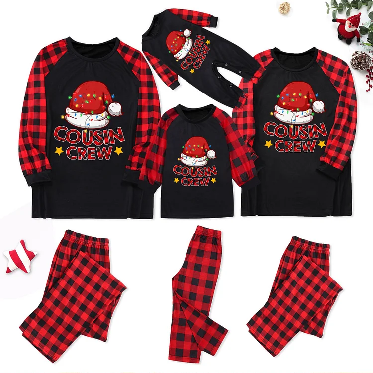 Cousin Crew Christmas Hat Print Comfy Plaids Family Matching Pajamas Set