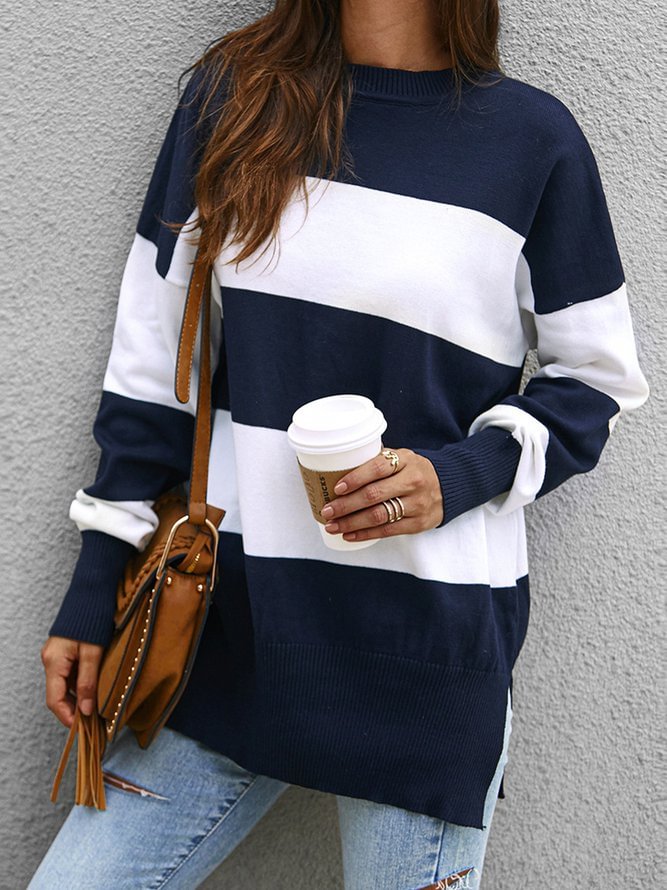 Crew Neck Knitted Long Sleeve Casual Sweaters
