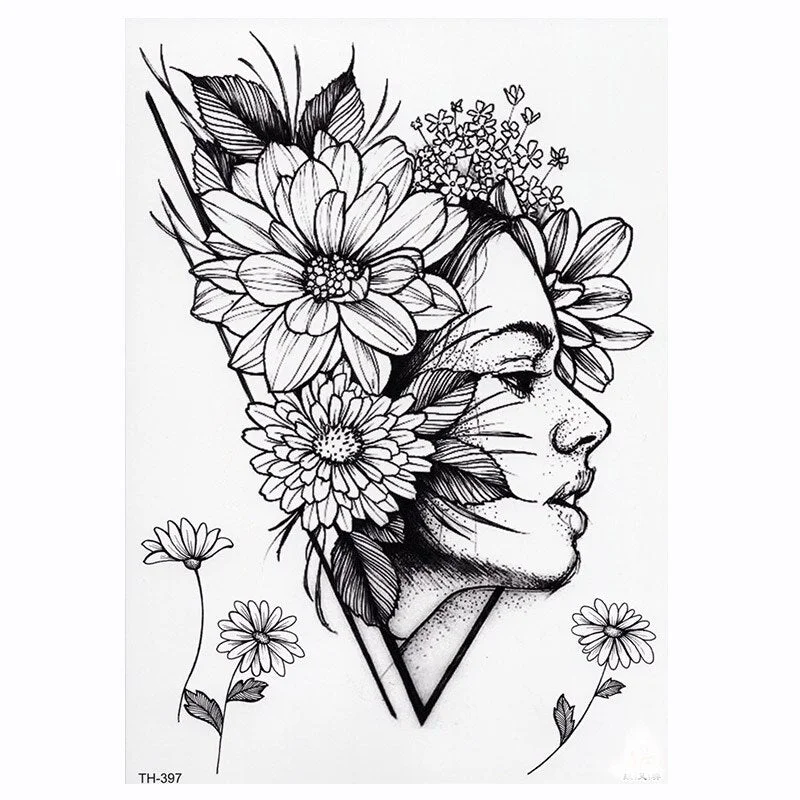 Black Flower Body Art Waterproof Temporary Tatoo Sexy Thigh Arm Tattoos Rose For Woman Flash Tattoo Stickers