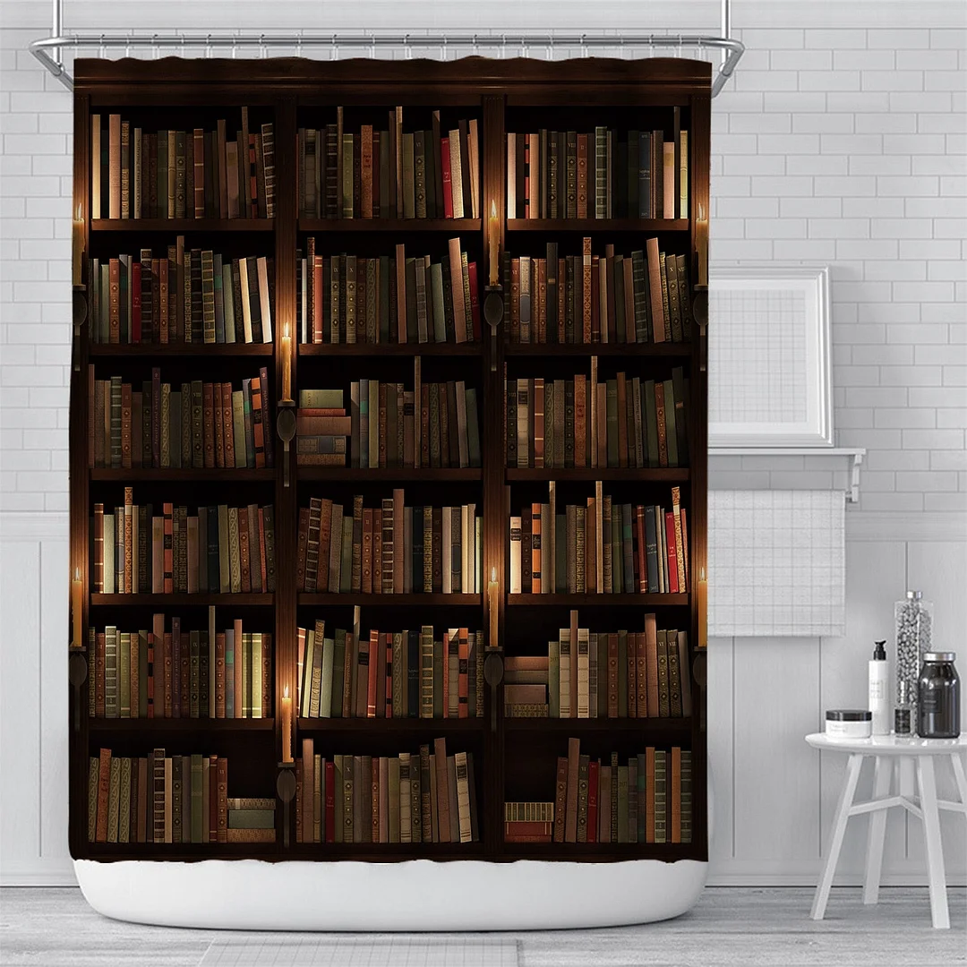 Vintage Library Books Photo Shower Curtain Magic Bookshelf Printing Bathroom Decor Curtains Set Waterproof Fabric With Hooks