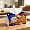 DIY Diamond Art Tissue Box Holder Eagle USA 250 PU Leather Diamond Art Desktop Organizer Resin Rhinestone Storage Organizers Gem Art Home Office Decor Craft Gift