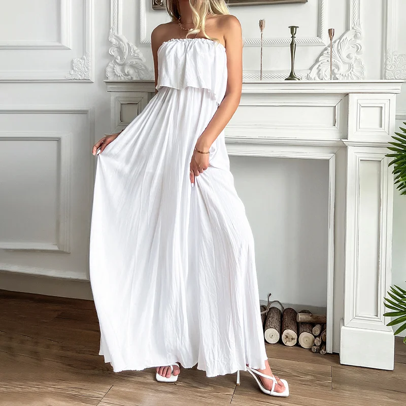 Casual Tube Top Vacation White Maxi Dress