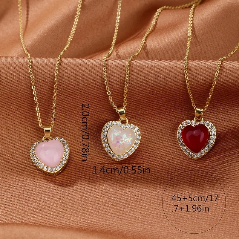 Synthetic Resin Copper 18K Gold Plated Heart Shape Pendant Necklace