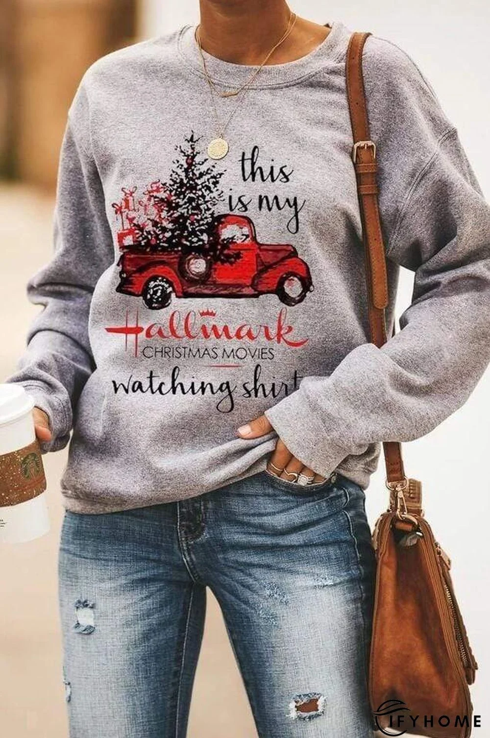 Christmas Printed Round Neck Sweater | IFYHOME