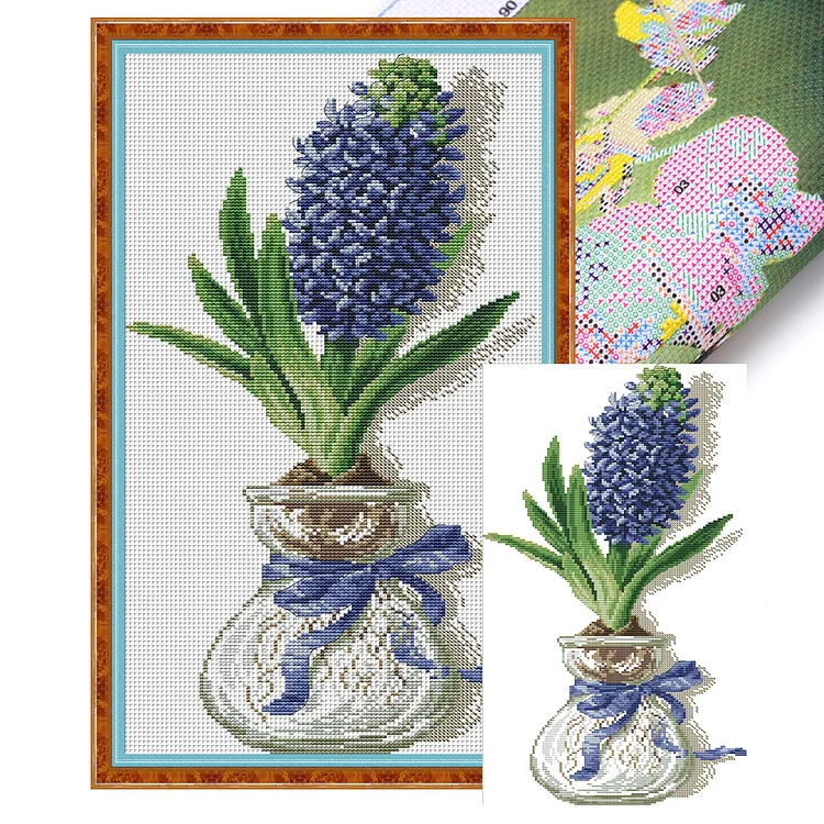 Joy Sunday Blue Hyacinth 14CT Stamped Cross Stitch 27*47CM
