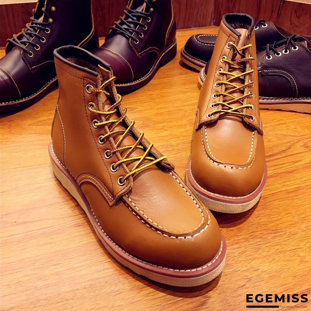 Vintage Men Boots Lace-Up Genuine Leather Boots Wing Men Handmade Work Travel Wedding Ankle Boots Casual Boots | EGEMISS