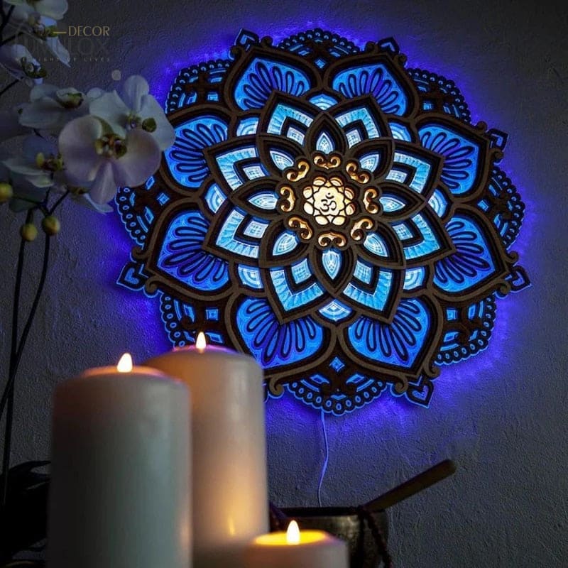Led Wall Light Mandala Yoga Room Cardboard Blue / Diameter 30Cm Lamp