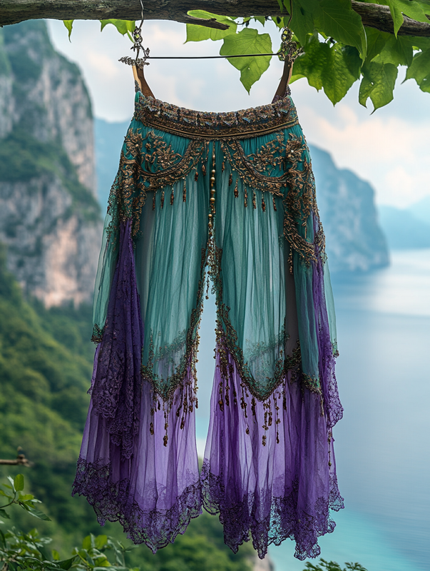Summer Vacation Ruffle Lace Contrast Pants