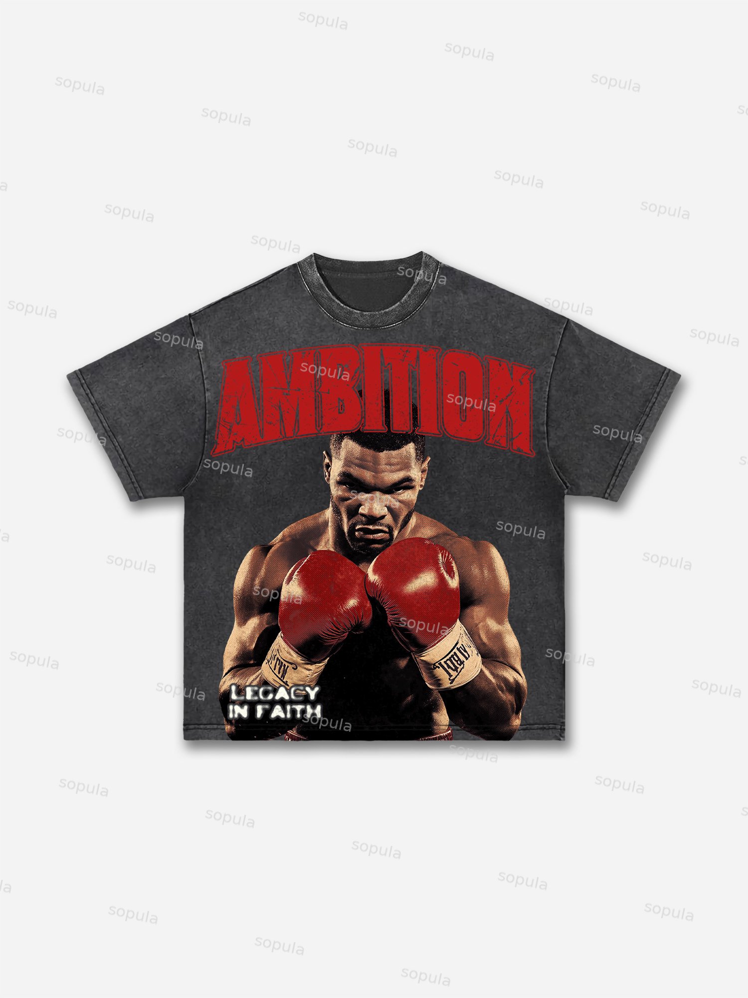 Ambition Legendary Boxer Portrait Dot Graphic Acid Wash T-shirt - SOPULA