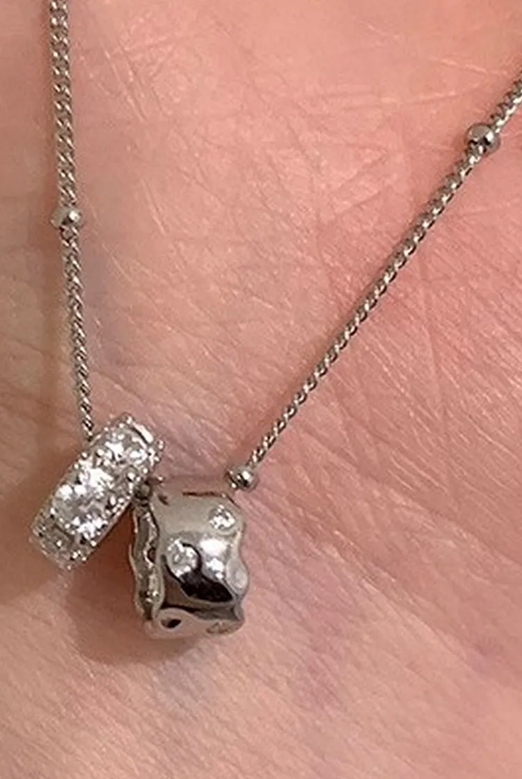Double Circle Pendant Necklace for Women CZ Crystal Collarbone Chain