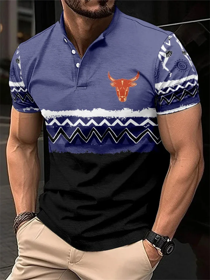 Men's Spring New 3D Digital Printing Shirt Men's Buttons Short-sleeved T-shirt-Cosfine