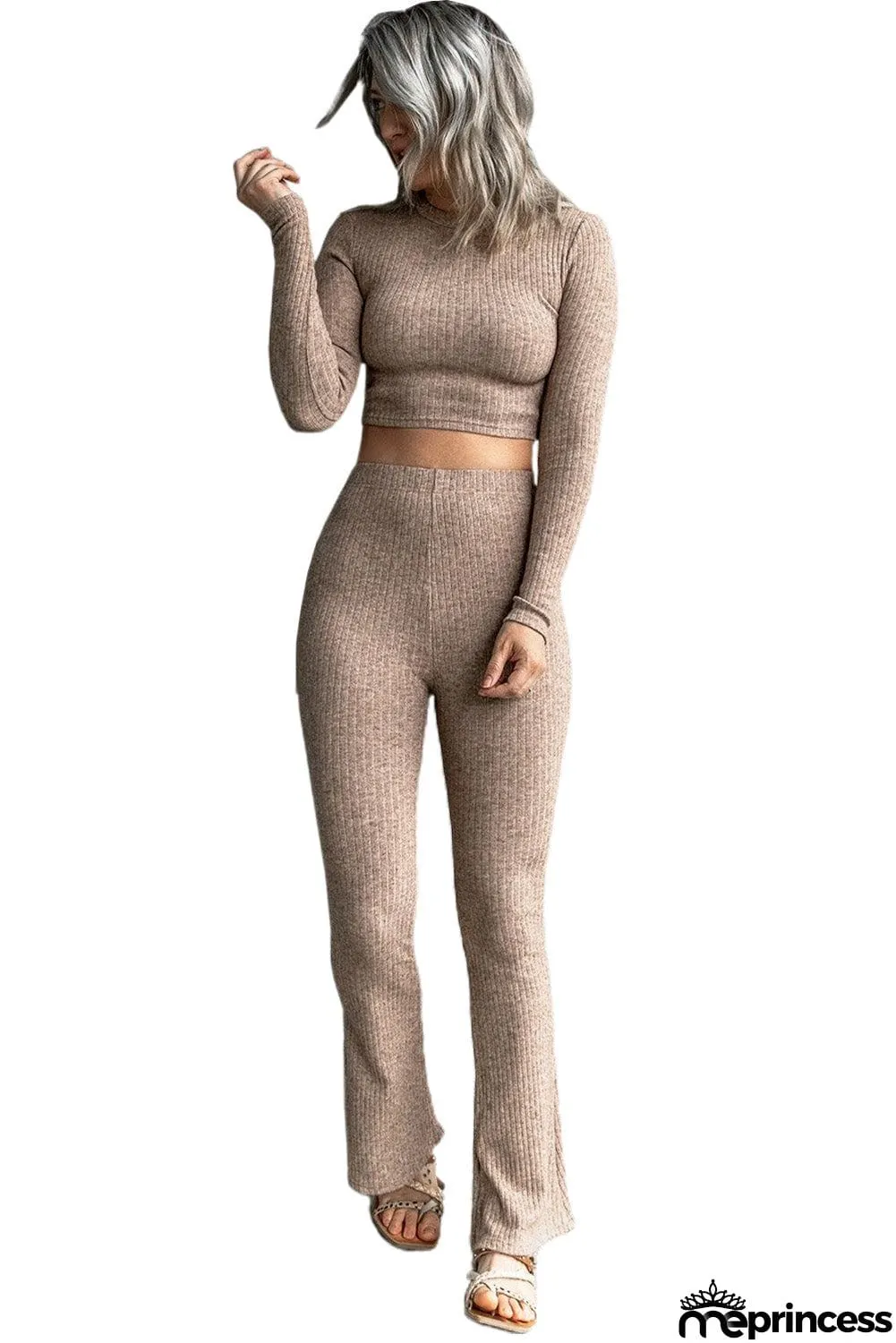 Ribbed Crop Top and Pants Set
