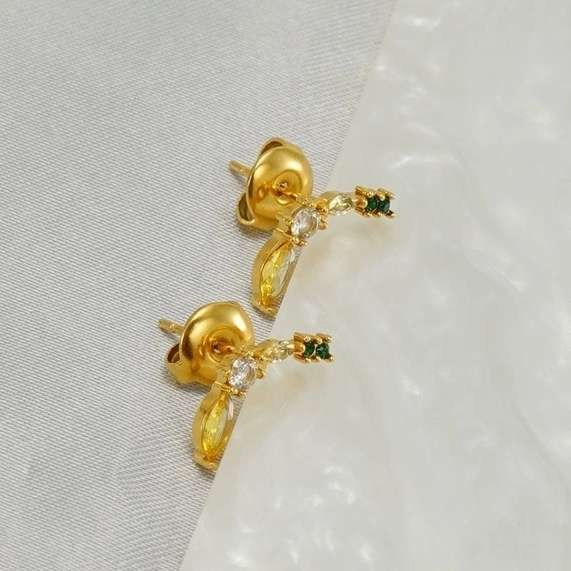 1 Pair Elegant Cute Lady Wreath Plating Inlay 304 Stainless Steel Zircon 18K Gold Plated Ear Studs