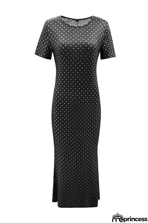 Polka Dots Short Sleeve Maxi Dress