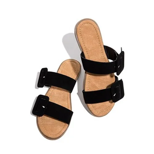 Qengg Women Slippers Flat Woman Belt Buckle Square Sandals Casual Open Toe Beach Shoes Female Fashion Slides 2020 Ladies Outdoor Shoes