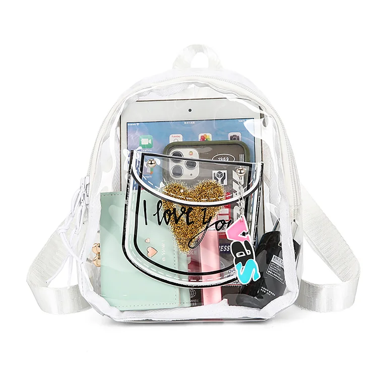 Transparent Backpack Letter Love PVC Fashion Shoulder Schoolbag (White)
