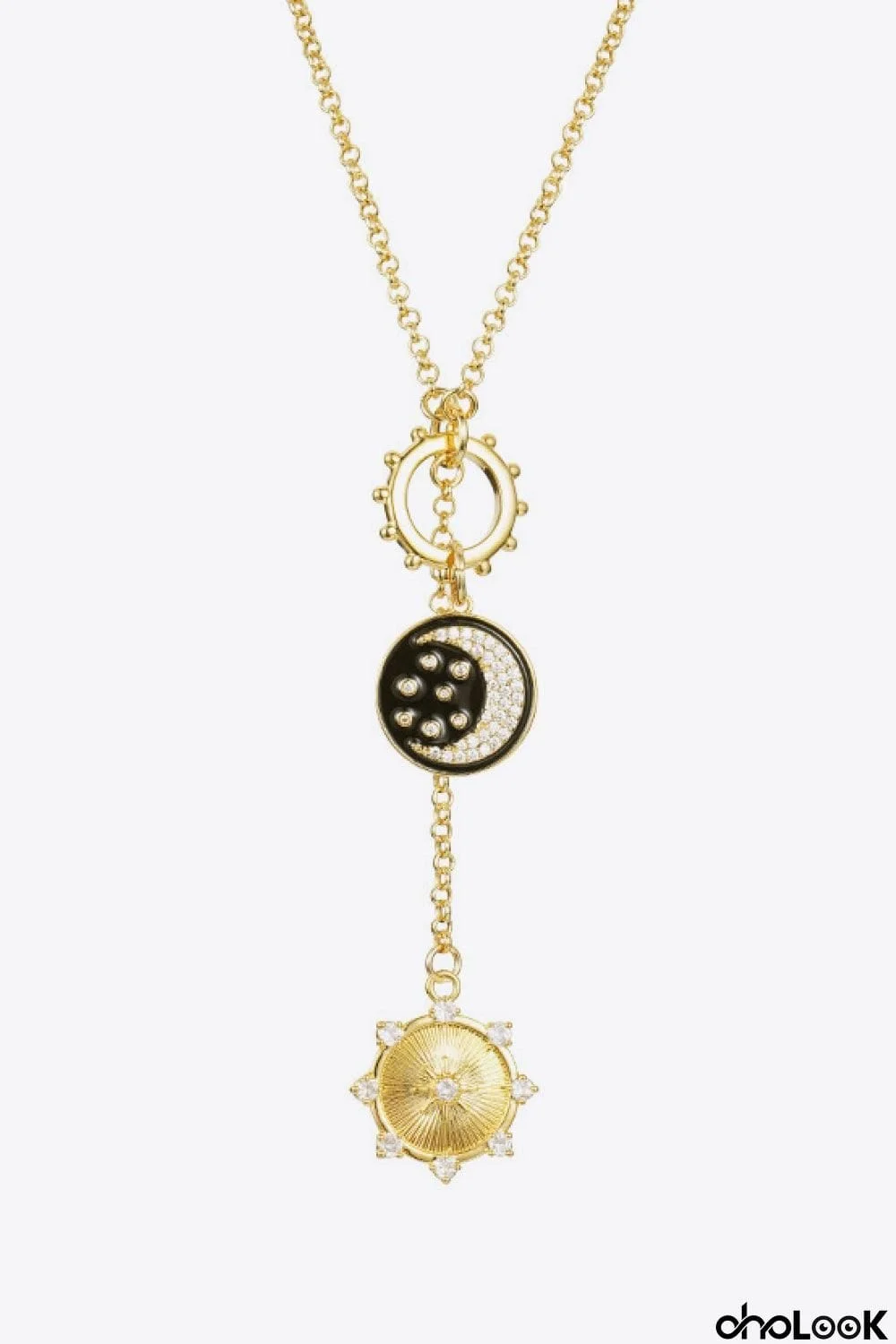 Zircon Sun and Moon Pendant Necklace