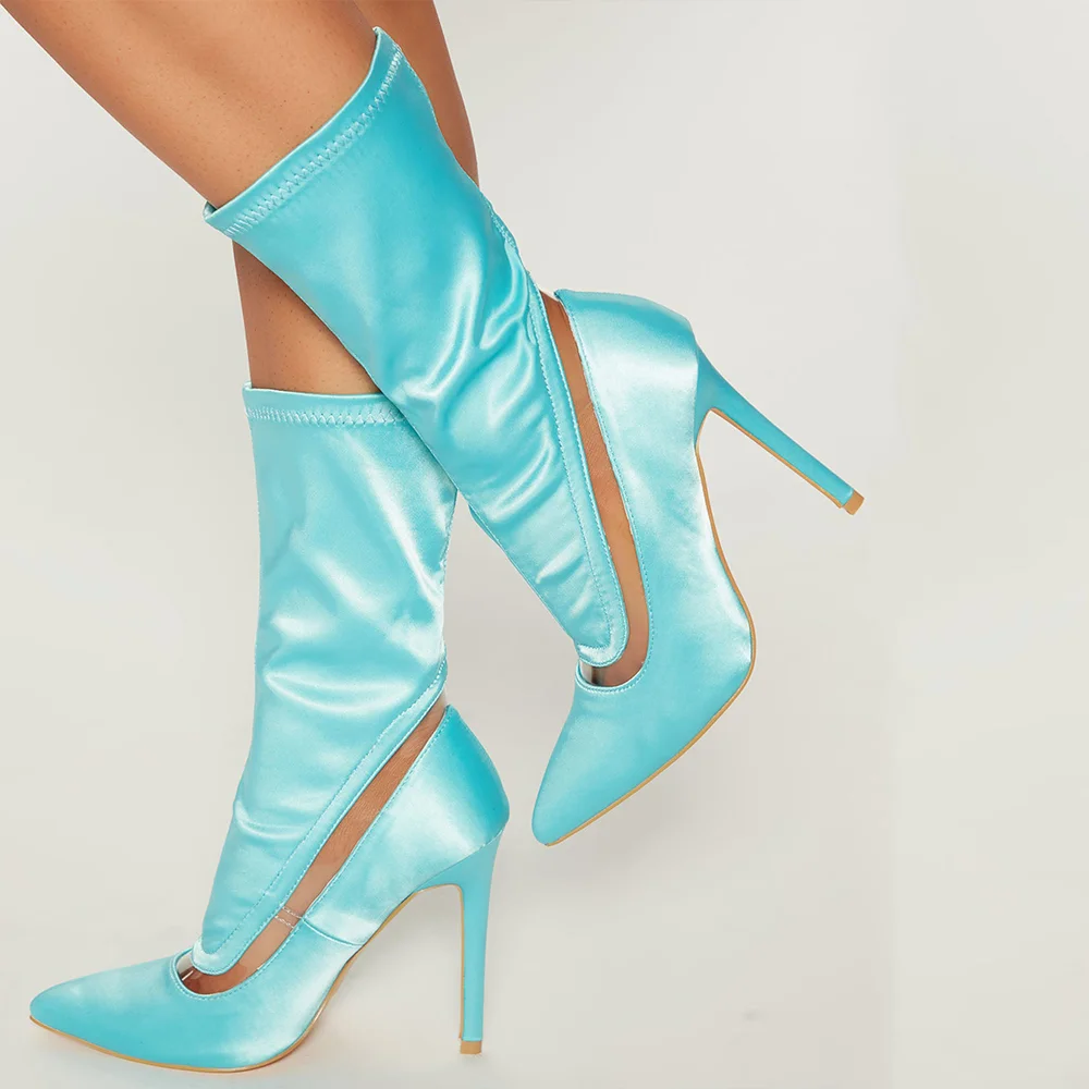 Blue Pointy Toe Boots Stain Clear Ankle Boots