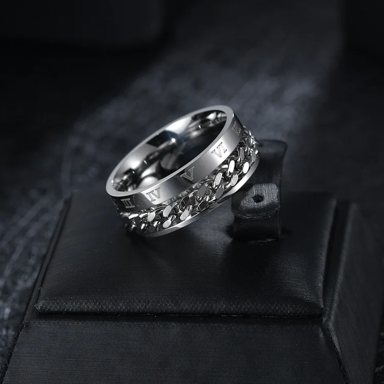 Vintage Roman Numeral Chain Stainless Steel Ring