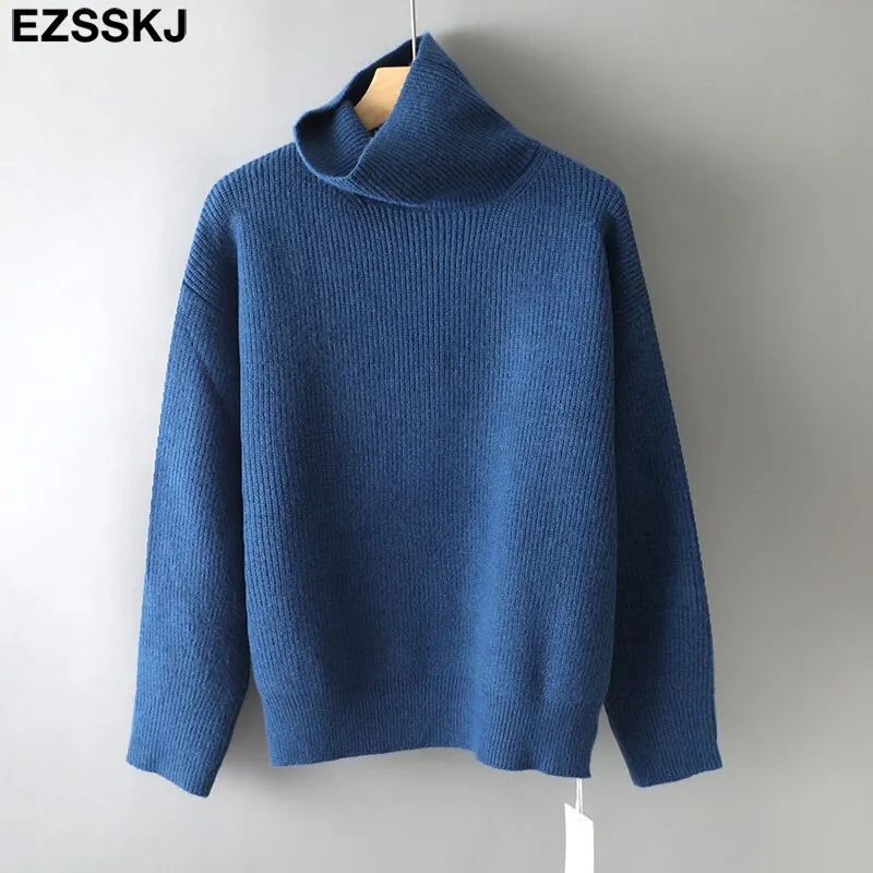 EZSSKJ Soft oversized Cashmere Sweaters Women 2021 puff sleeve Winter sweater Pullovers Loose Female  Warm Basic sweater Jumper