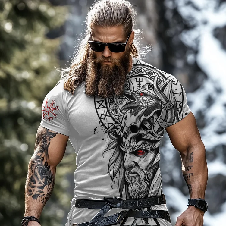 Men's Retro Viking Rune Print Short Sleeve T-shirt