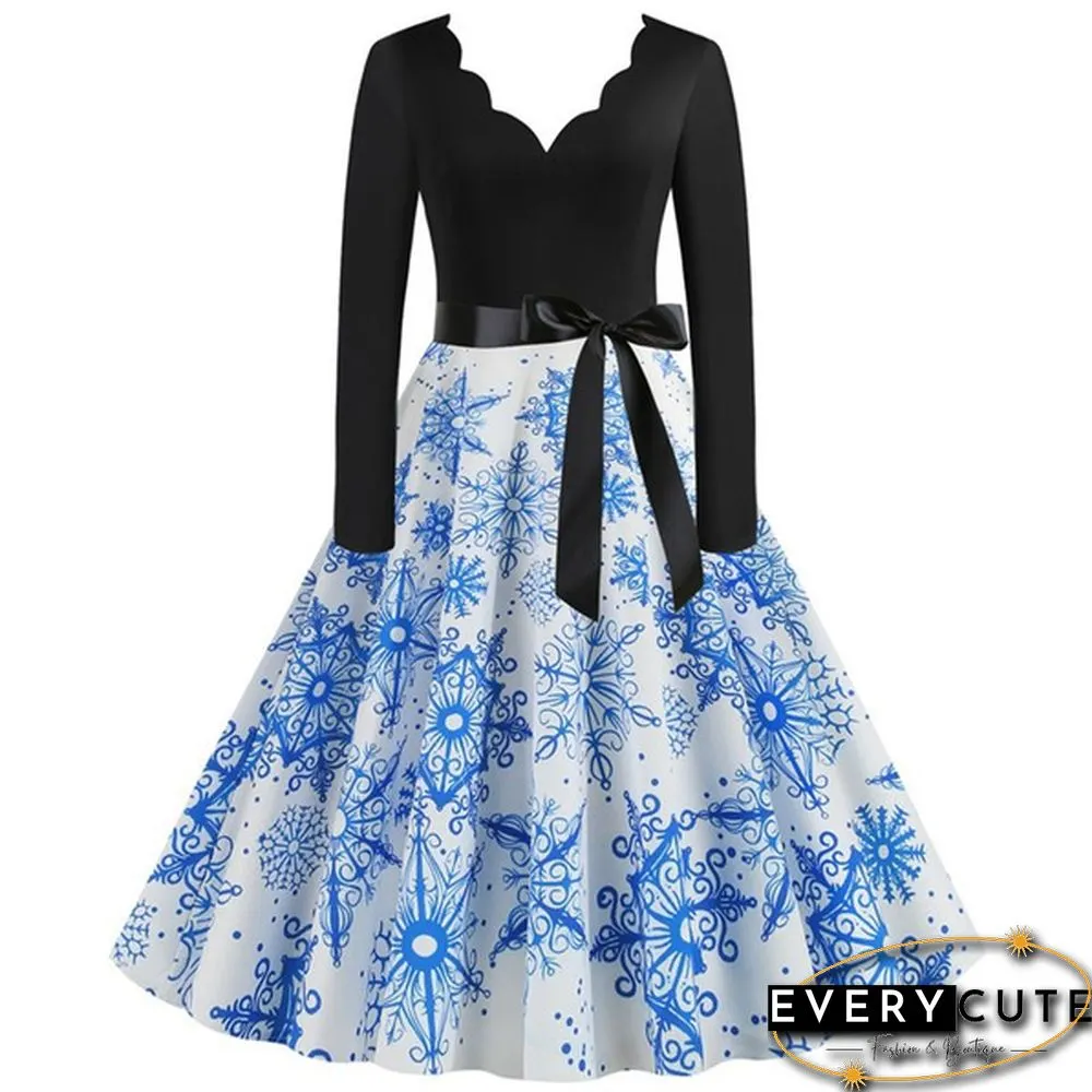 Christmas Prom Dress-Bow Style Santa Claus Print Swing`