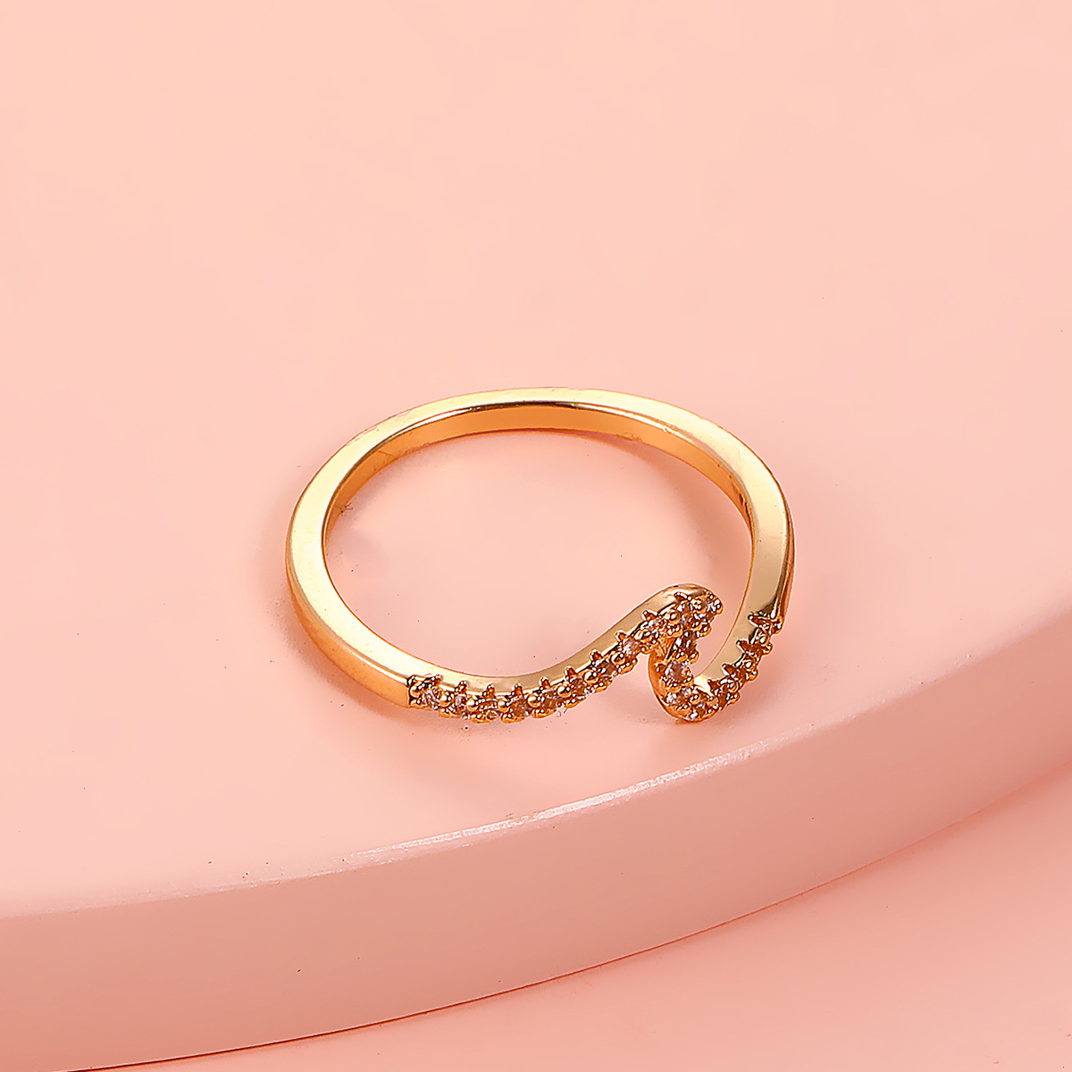 Wave Half Heart Zirconia Gold Plated Ring
