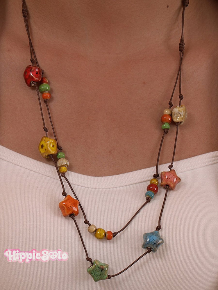 Handmade Colorful Braided Ceramic Beads Necklace Star / Onesize
