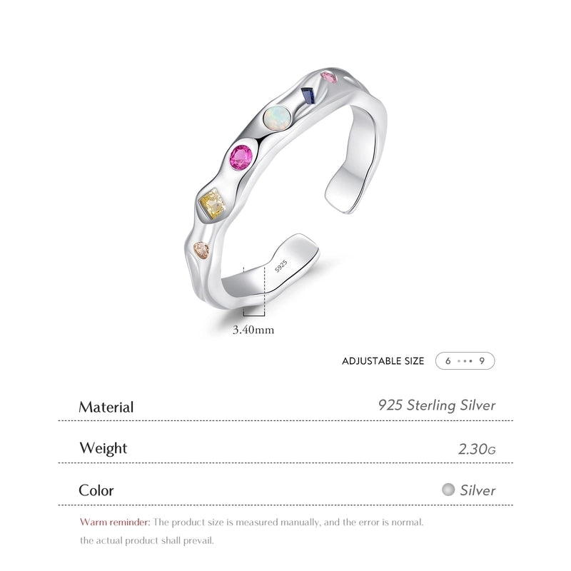 Rhodium Plated 925 Sterling Silver Zircon Geometric Open Rings