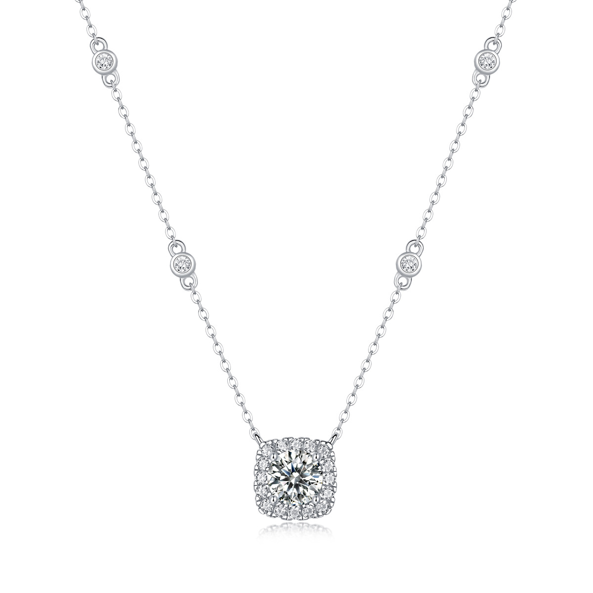 Halo Moissanite Pendant Necklace White Gold