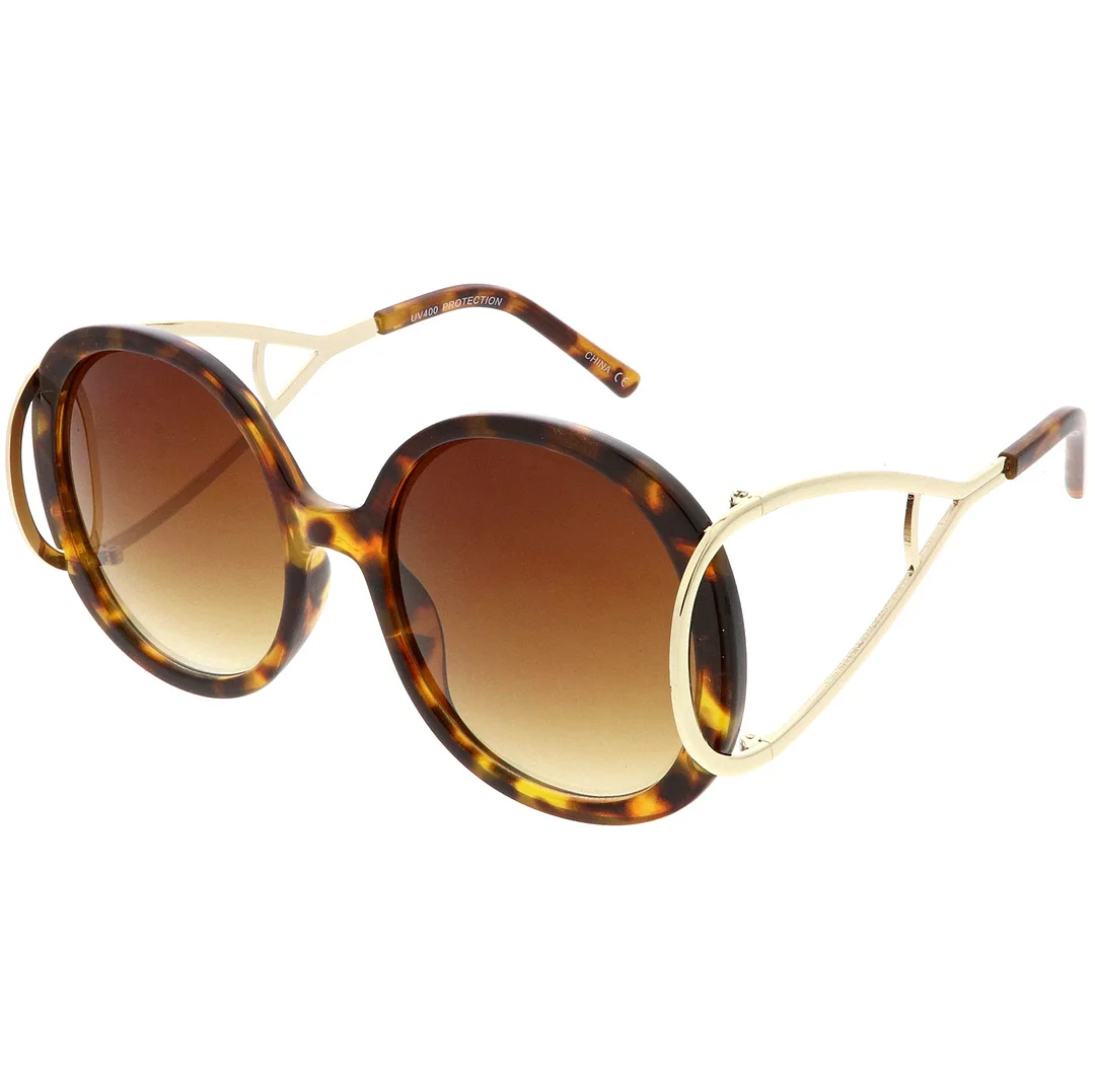 Women's Chunky Round glasses Open Metal Arms Neutral Colored Lens 55mm