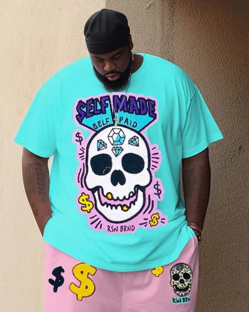 Men's Large SCasual Skull Graffiti T-shirt Pants Suit