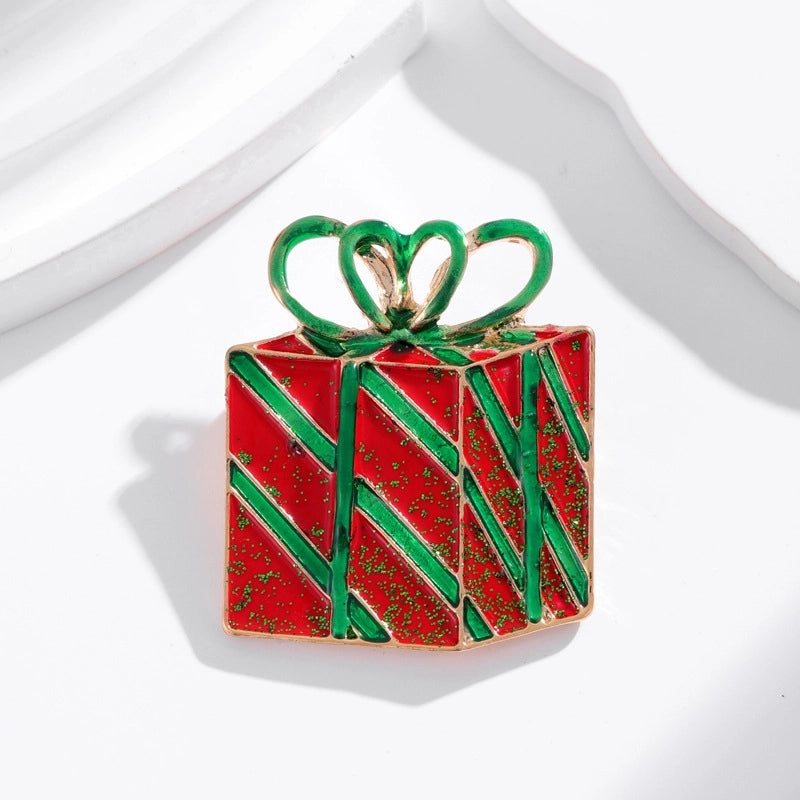 Cute Pin Gift Box Snowman Elk Zinc Alloy Enamel Plating Inlay Rhinestones Unisex Brooches