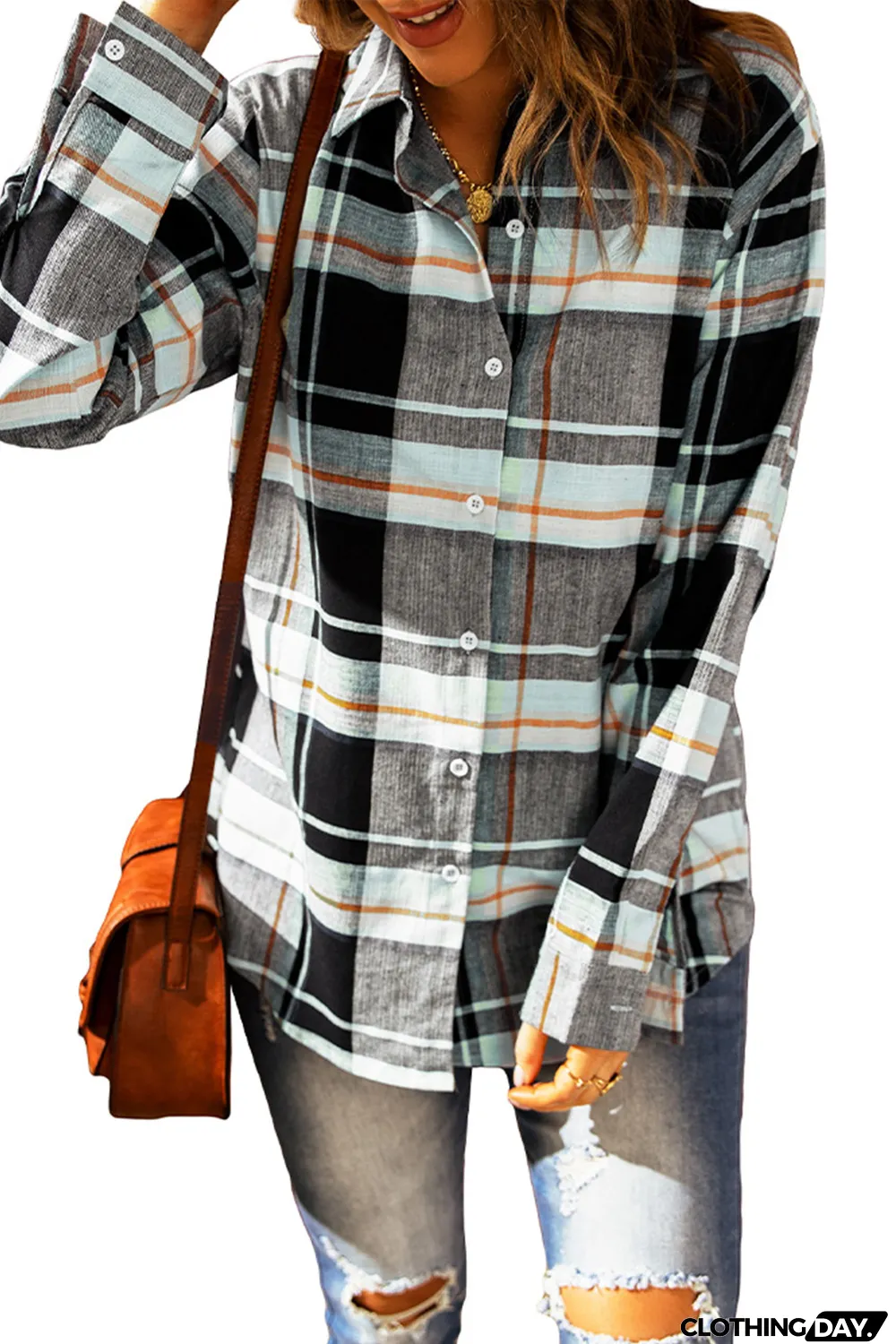 Plaid Print Long Sleeve Button-up Shirt