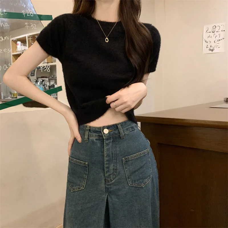 Uveng Uveng Shoulder Short Sleeves Short-Sleeved T-Shirt Repair Summer Slim New Design With Stylish Tops Hottie