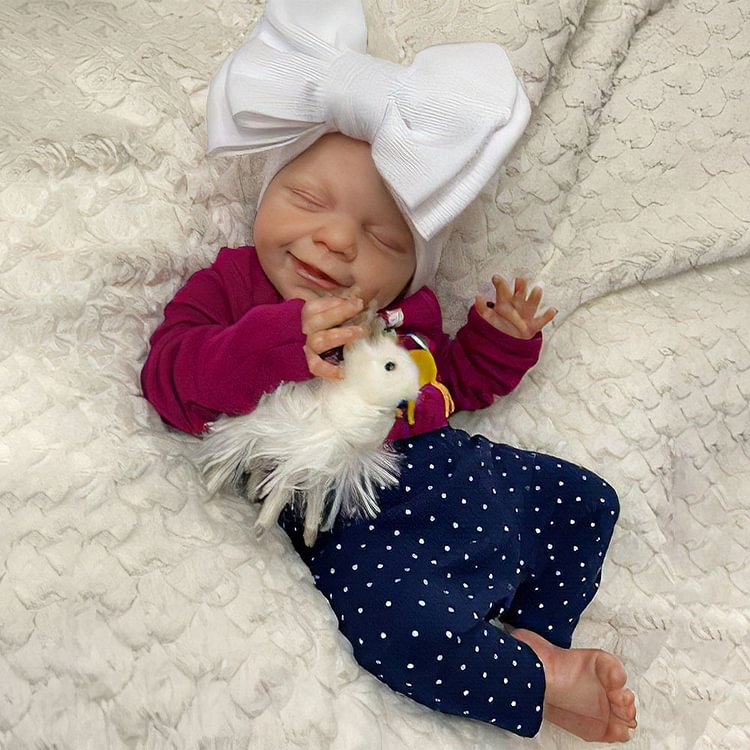 15'' Real Touch Lifelike Cloth Body Reborn Baby Doll Newborn Girl with Hand-painted Hair Named Sunnry with "Heartbeat" and Coos Minibabydolls® Minibabydolls®