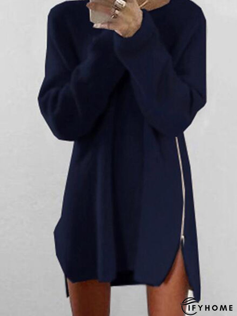 Fluffy Zipper Long Sleeve Casual H-line Sweater | IFYHOME