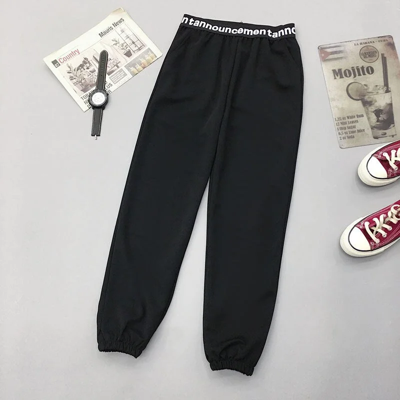 Autumn High Streetwear Pant Punk Ring Sports Pants Women's Harajuku BF Loose All-Match Slim Casual Harem Pants