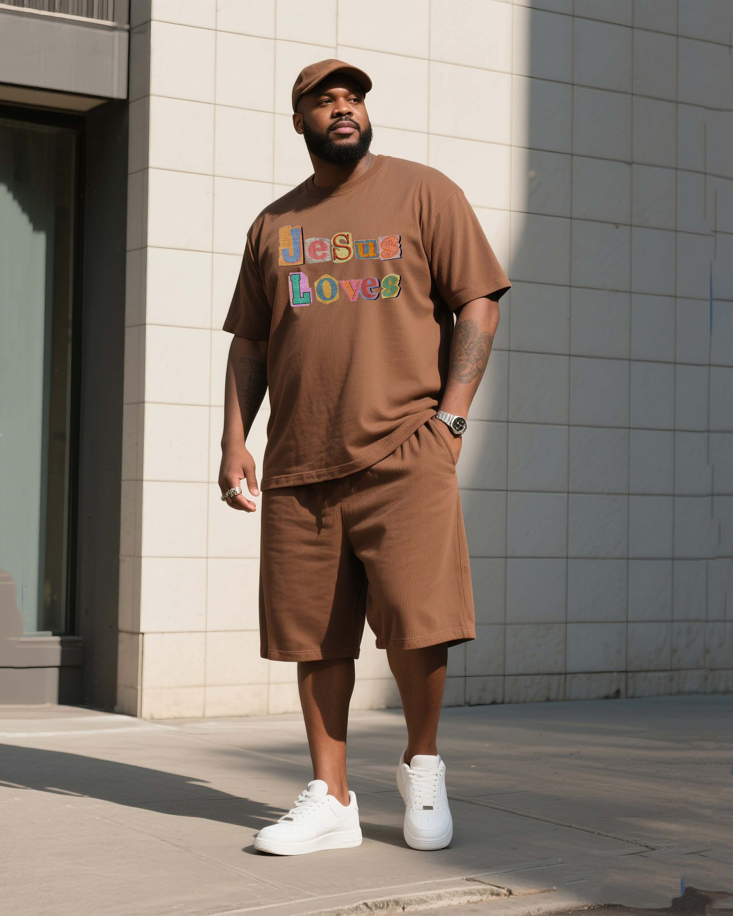 The Daily Leisure Of Big Men, My God, My King, I Want To Respect Your Printed Short-sleeved T-shirt, Shorts And Suit