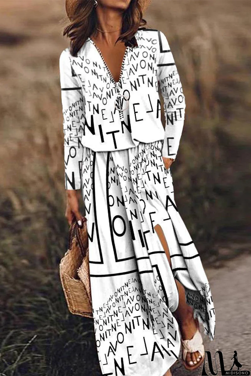 MidiSono - Casual Patchwork Zipper V Neck Irregular Dress Dresses