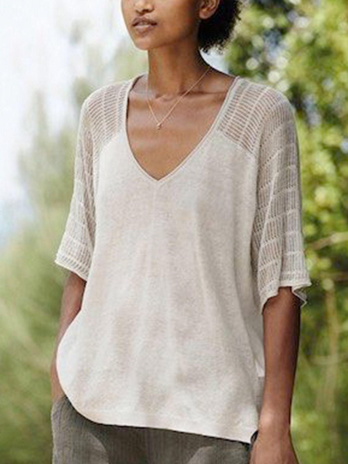 Casual Solid Short Sleeve V Neck Shirts & Tops