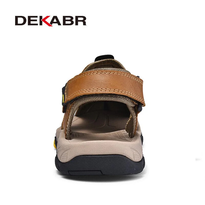 DEKABR Men's Soft Beach Shoes Summer Men Outdoor  Genuine Leather Sandals Walking Breathable Slippers Lightweight Outside Shoes