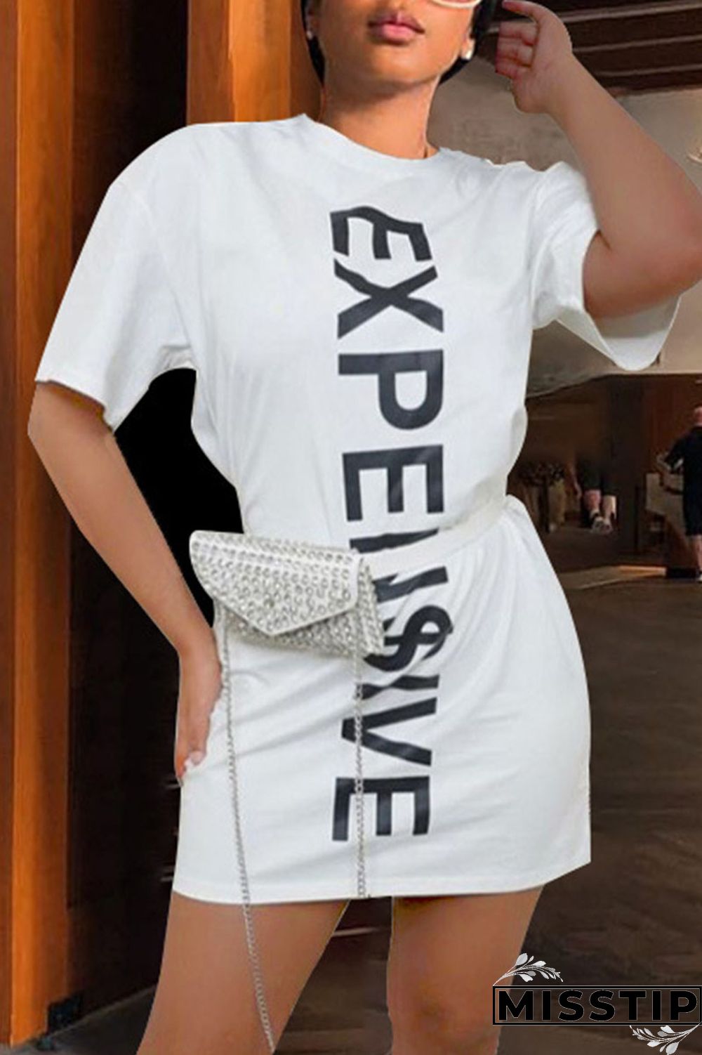 Black Casual Street Print Patchwork O Neck T-shirt Dress Dresses