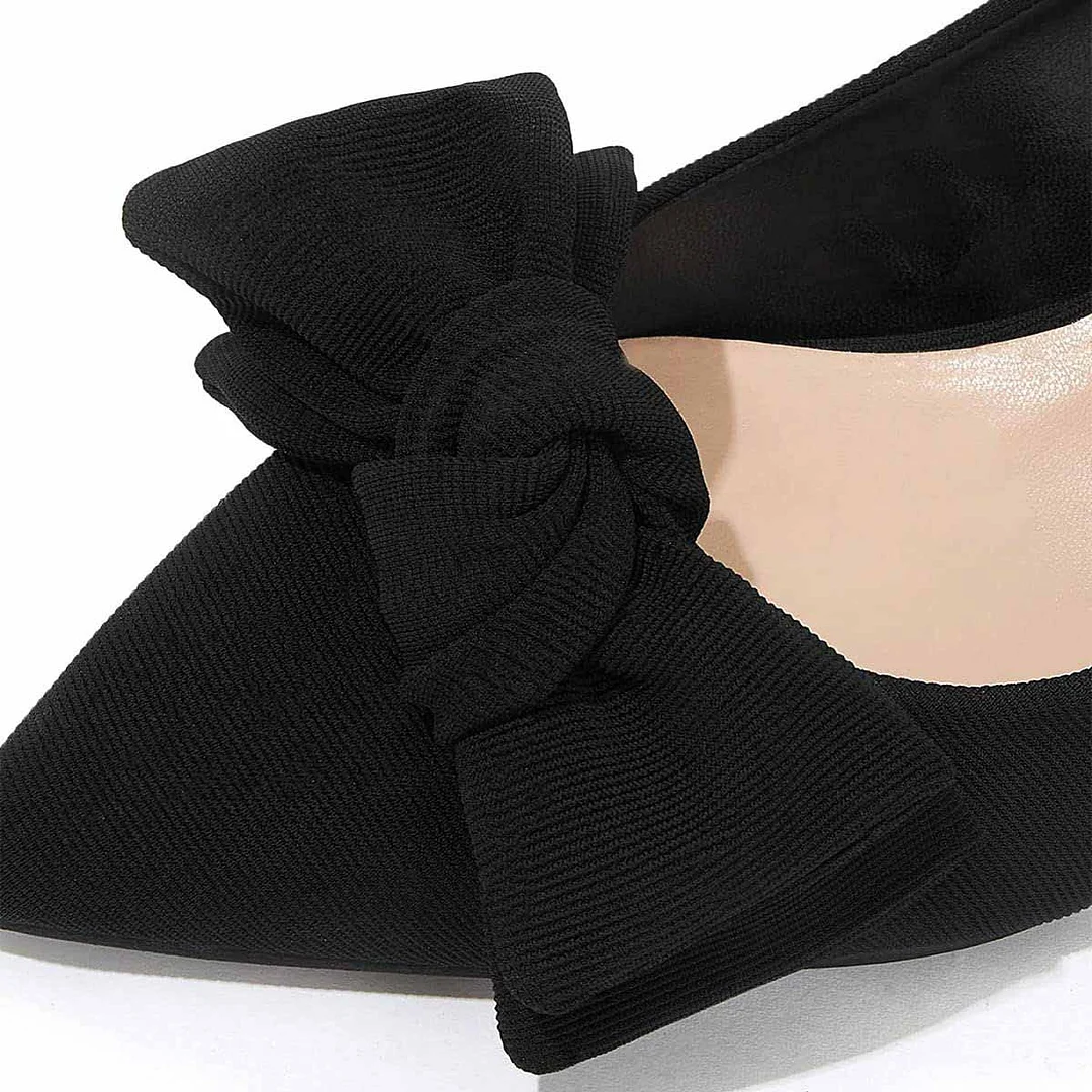 Black Kitten Low Heel Bow Pointed Toe Comfort Slingback Shoes