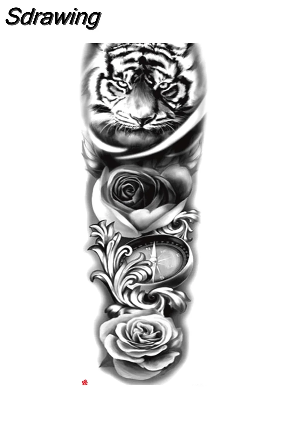 Sdrawing Arm Temporary Tattoo Wolf Lion Fish Horns Geometric Man Body Leg Rose Flower Phoenix Waterproof Sticker Cool Women Tatoo 430-1