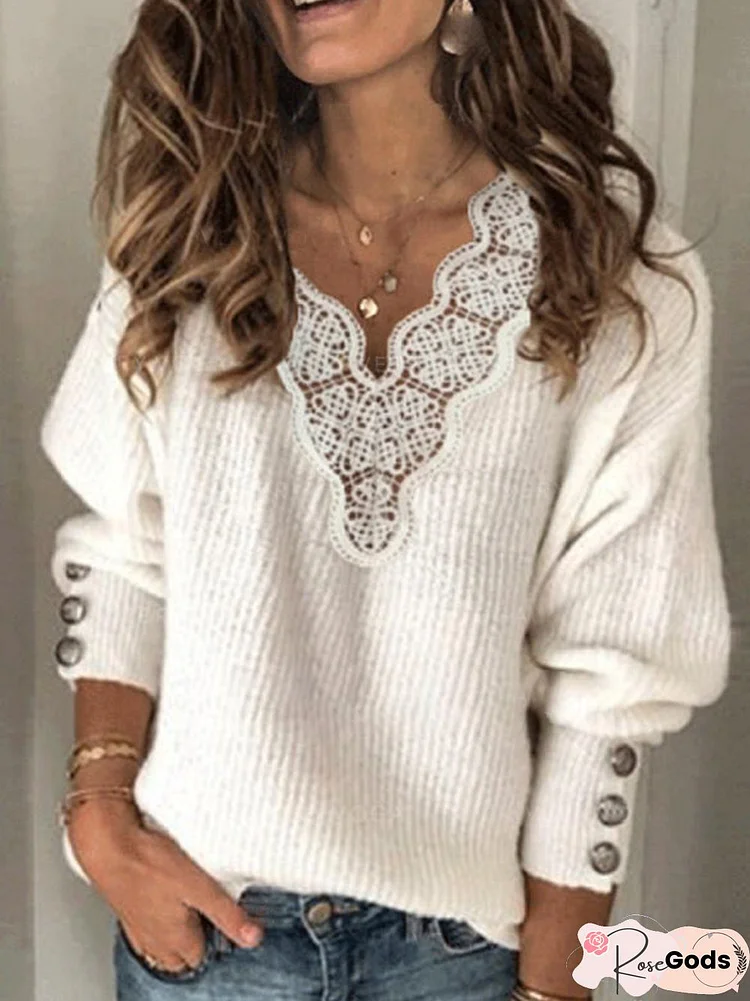 White Acrylic Plain Casual Sweater