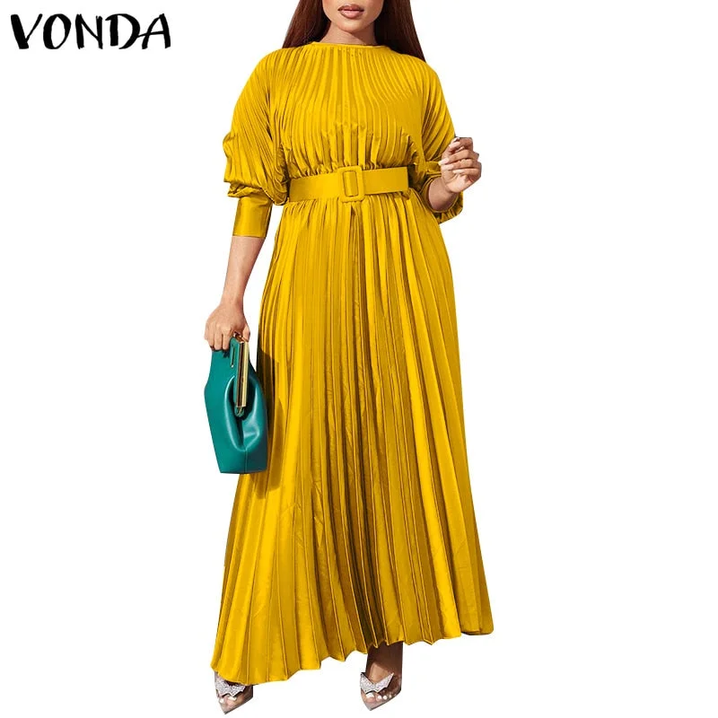 Women Maxi Long Dress 2022 VONDA Vintage Long Sleeve Evening Party Dress Elegant Office Shirt Dresses Casual Vestidos Oversized
